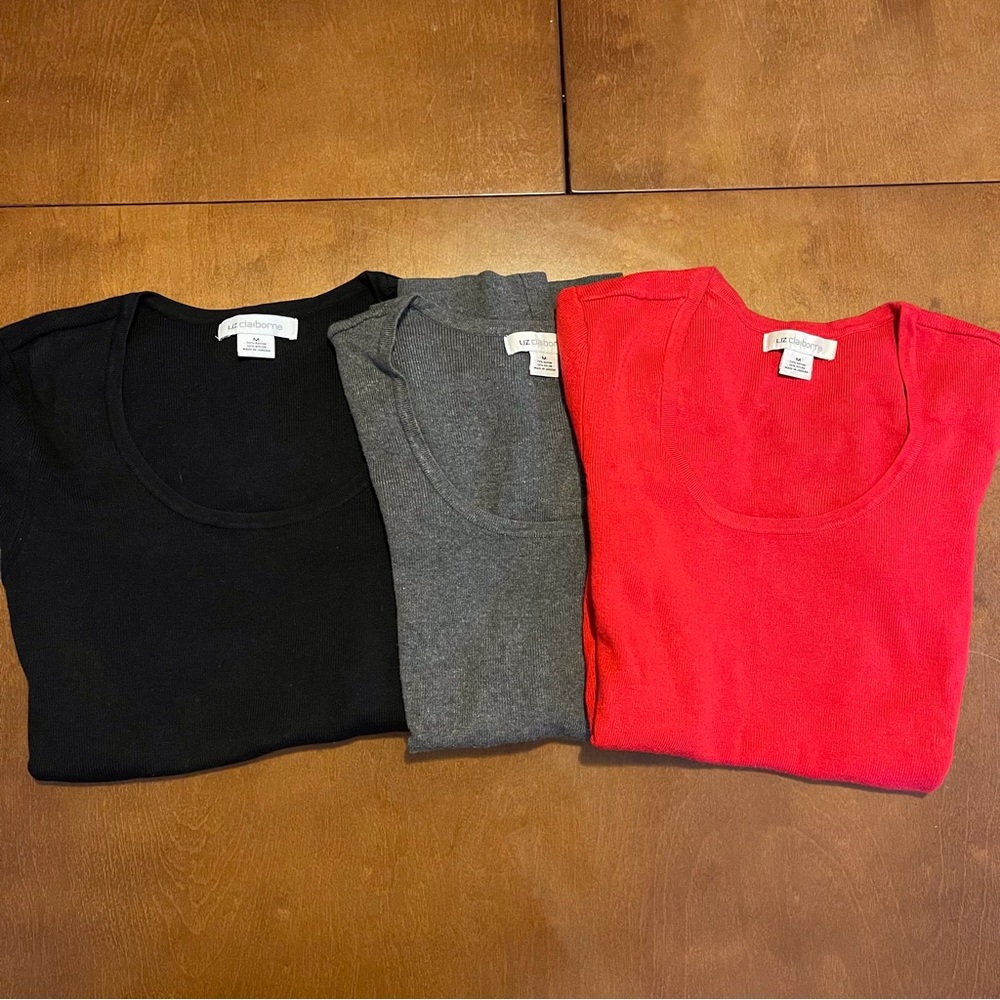 3 piece Liz Claiborne short sleeves red, black, gray